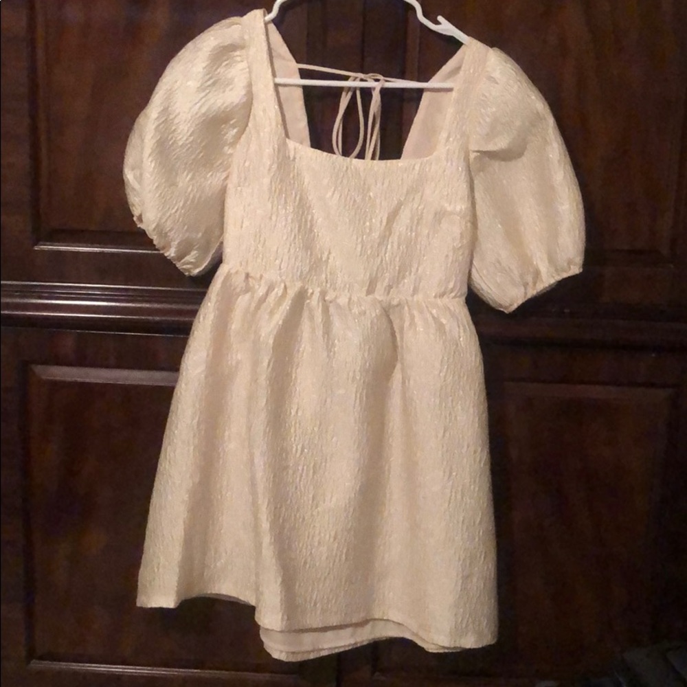 Backless Puff Sleeve Ivory Dress